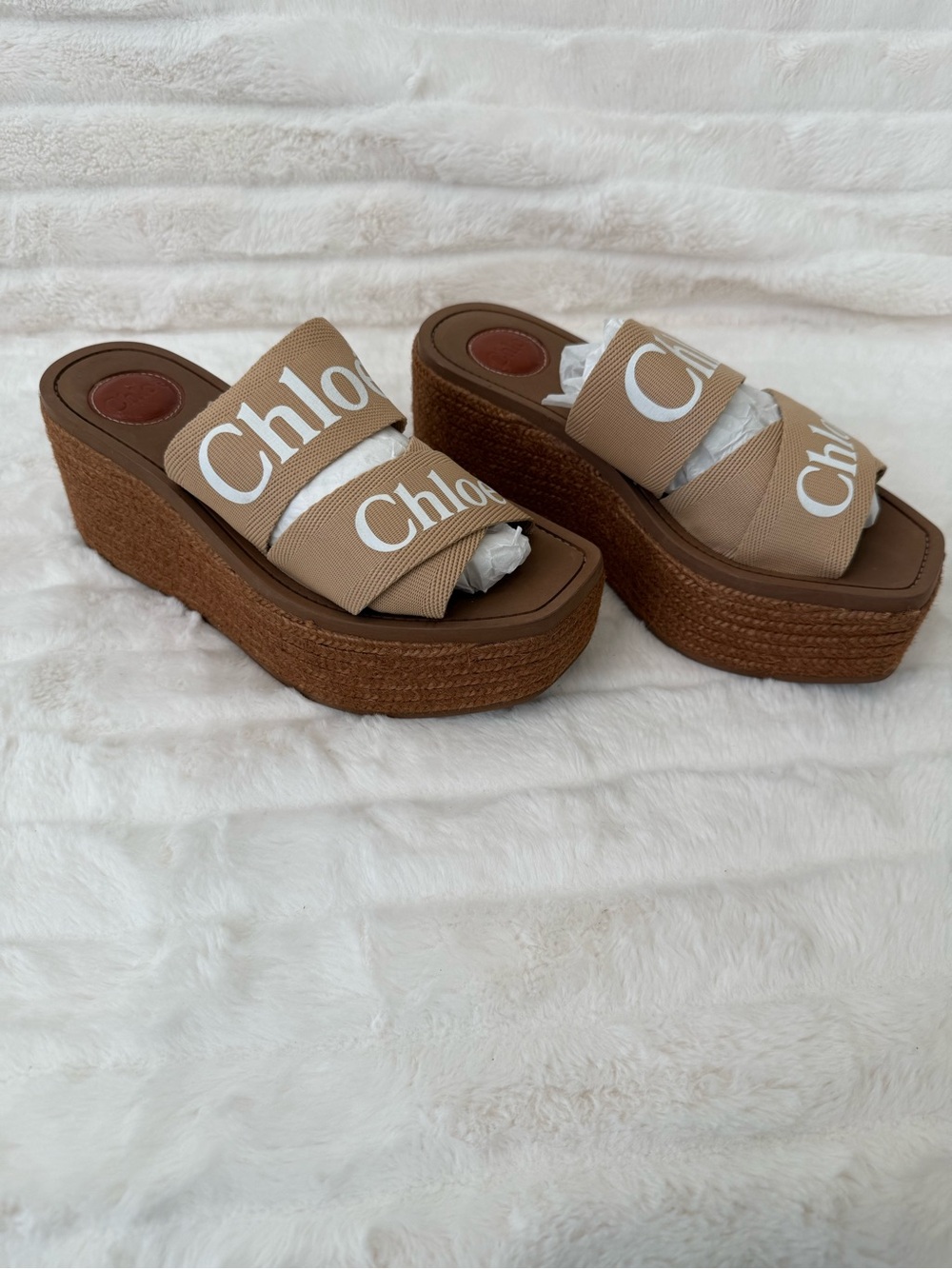 Women’s Chloe Beige Double-Strap Logo Slide Sandals - Picture 2 of 8